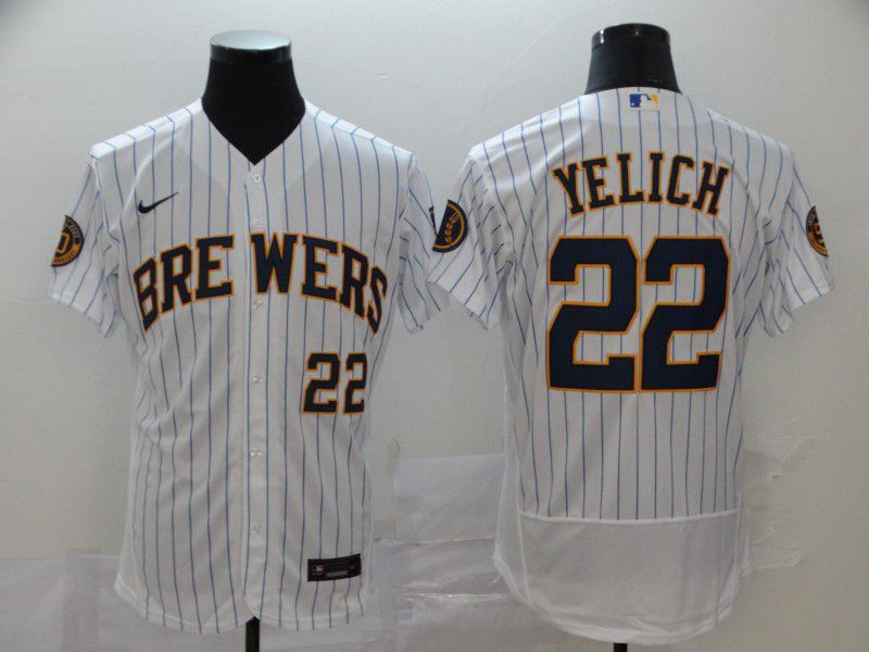 Men Milwaukee Brewers #22 Yeli White stripes Nike Elite MLB Jerseys